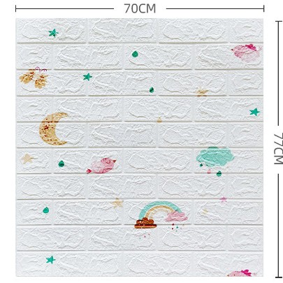 Set 10 Placi Tapet 3D, 70 x 77 cm, Grosime 3 mm, din Polietilena, Tip Caramida, Model Curcubeu, Suprafata acoperita 5.3 mp, Alb [3]