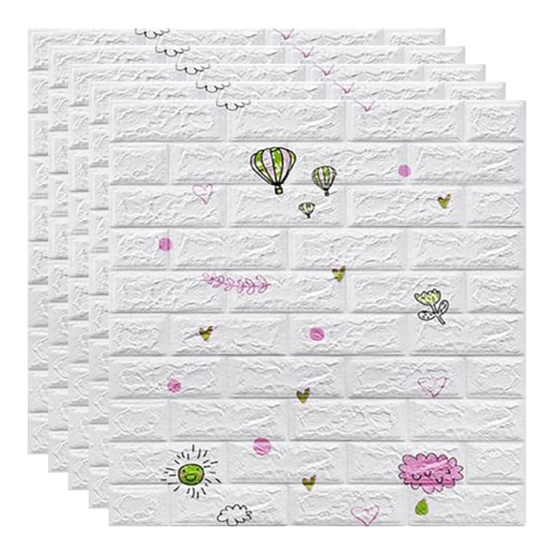 Set 10 Placi Tapet 3D, 70 x 77 cm, Grosime 3 mm, din Polietilena, Tip Caramida, Model cu Baloane, Suprafata acoperita 5.3 mp, Alb [1]