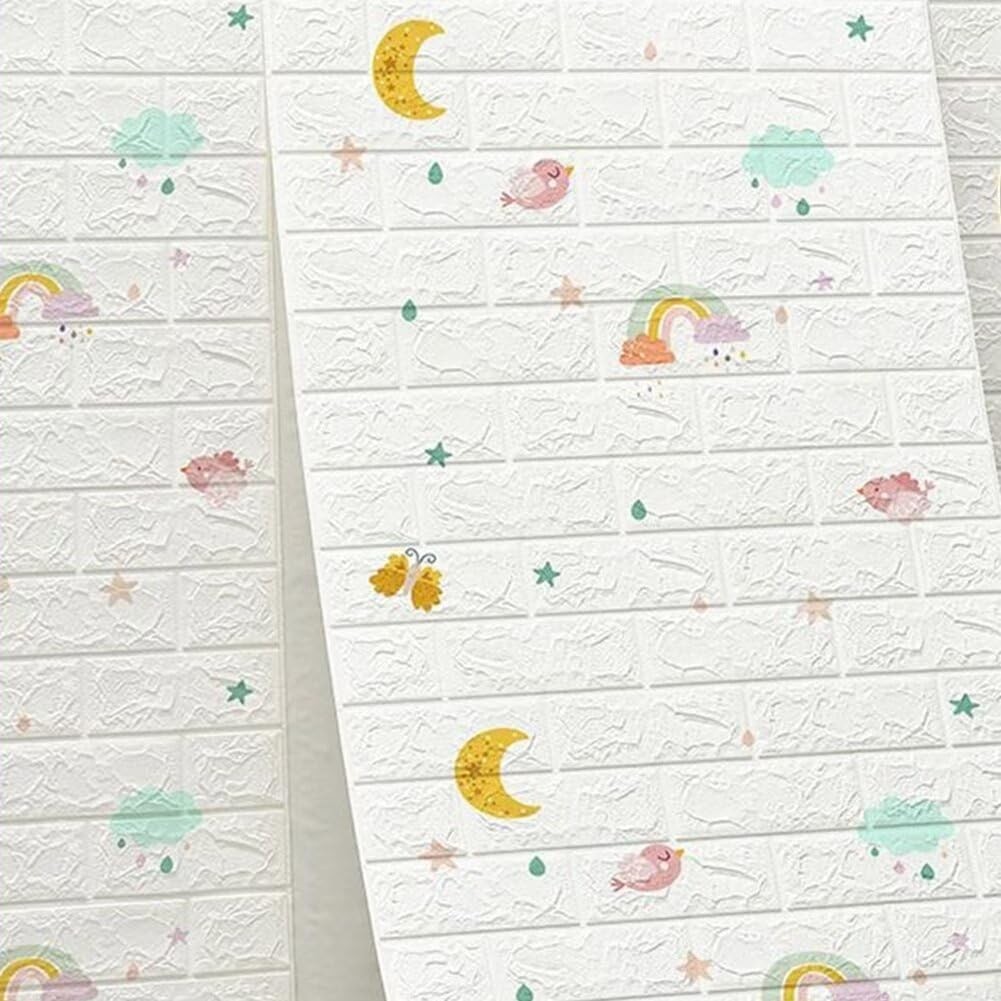 Set 10 Placi Tapet 3D, 70 x 77 cm, Grosime 3 mm, din Polietilena, Tip Caramida, Model Curcubeu, Suprafata acoperita 5.3 mp, Alb [1]