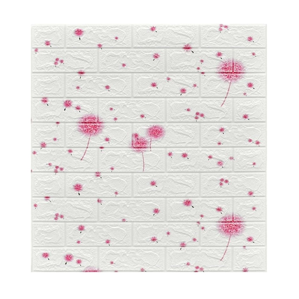 Articole pentru Casa si Curatenie - Set 10 Placi Tapet 3D, 70 x 77 cm, Grosime 3 mm, din Polietilena, Tip Caramida, Model Papadie Roz, Suprafata acoperita 5.3 mp, Alb