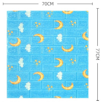 Set 10 Placi Tapet 3D, 70 x 77 cm, Grosime 3 mm, din Polietilena, Tip Caramida, Model Luna, Suprafata acoperita 5.3 mp, Albastru [1]