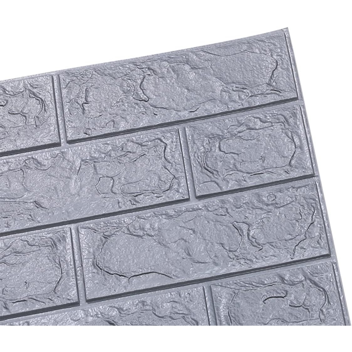 Set 10 Placi Tapet 3D, 70 x 77 cm, Grosime 3 mm, din Polietilena, Model Caramida, Suprafata acoperita 5.3 mp, Argintiu [6]