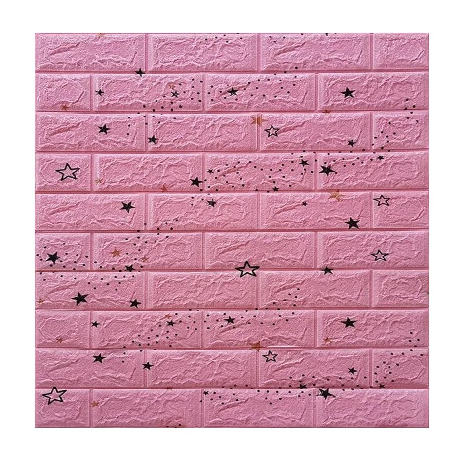 Set 10 Placi Tapet 3D, 70 x 77 cm, Grosime 3 mm, din Polietilena, Tip Caramida, Model Stele, Suprafata acoperita 5.3 mp, Roz [2]