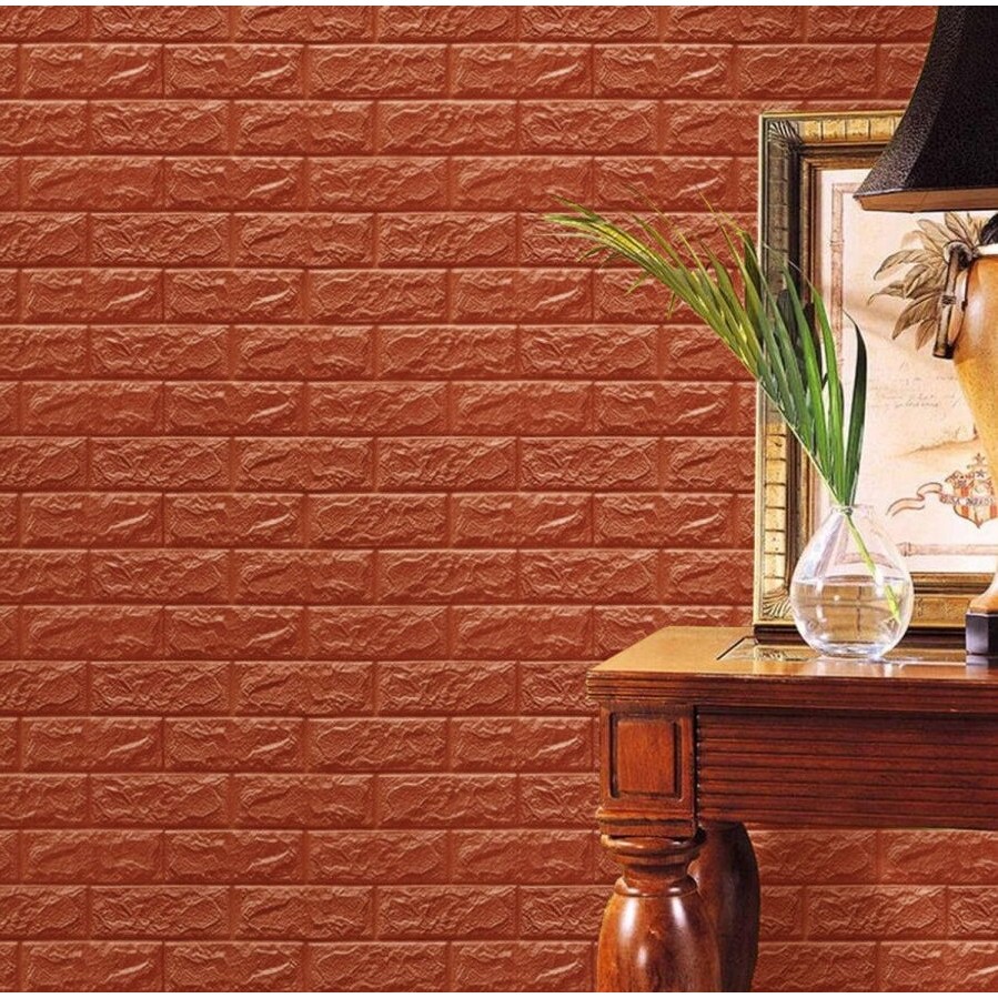 Set 10 Placi Tapet 3D, 70 x 77 cm, Grosime 3 mm, din Polietilena, Model Caramida, Suprafata acoperita 5.3 mp, Maro [4]