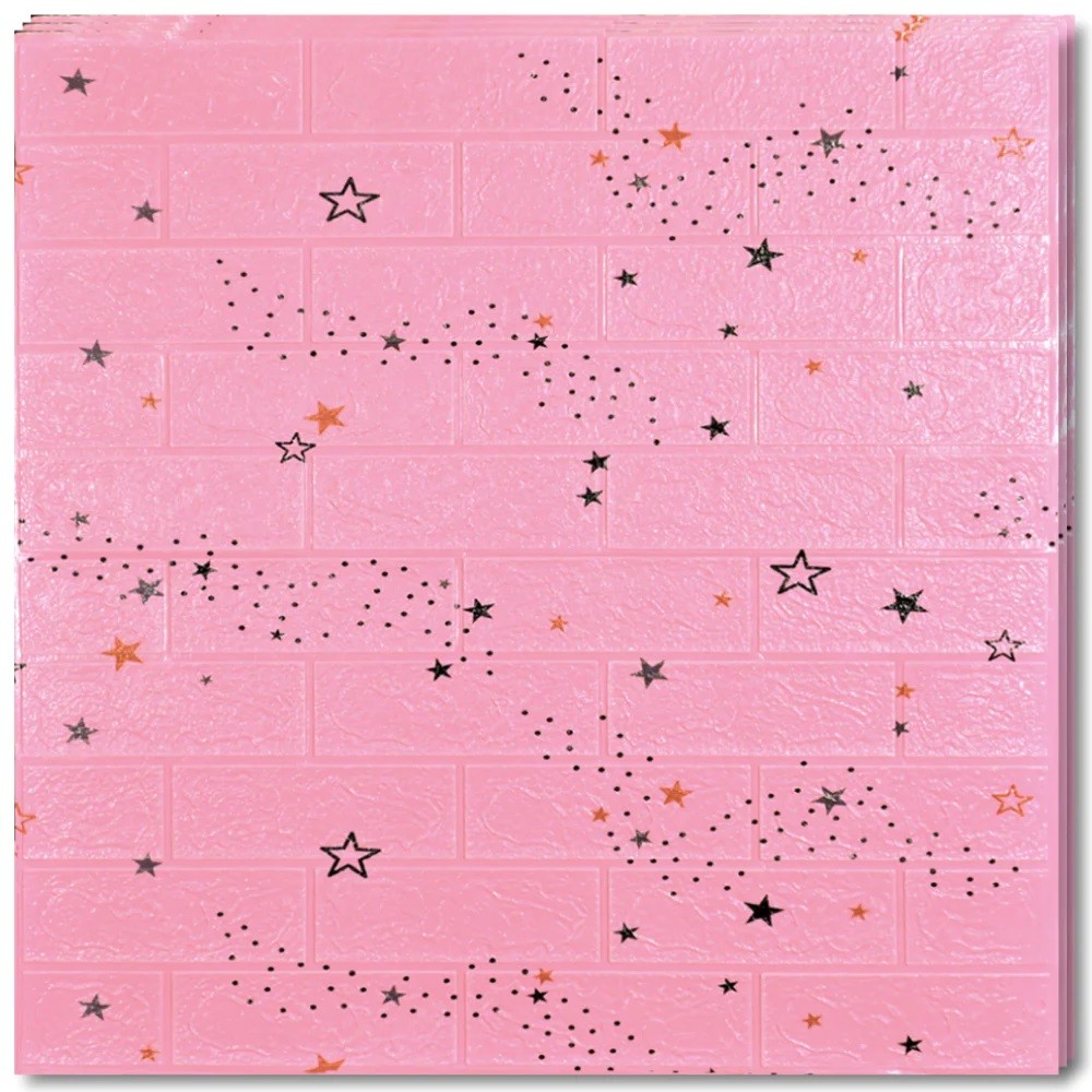 Set 10 Placi Tapet 3D, 70 x 77 cm, Grosime 3 mm, din Polietilena, Tip Caramida, Model Stele, Suprafata acoperita 5.3 mp, Roz [5]