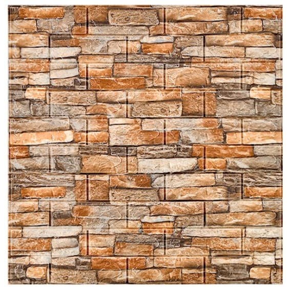Set 10 Placi Tapet 3D, 70 x 77 cm, Grosime 3 mm, din Polietilena, Model Caramida, Suprafata acoperita 5.3 mp, Piatra Galbena [3]