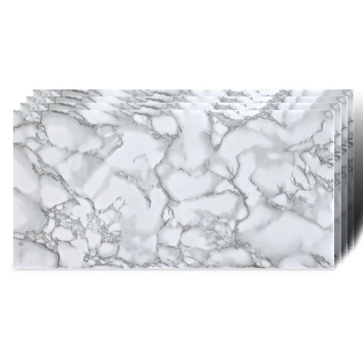 Set 10 Placi Tapet, 60 x 30 cm, Grosime 1.5 mm, din PVC, Model Imitatie de Marmura, Suprafata acoperita 1.8 mp, Gri [2]