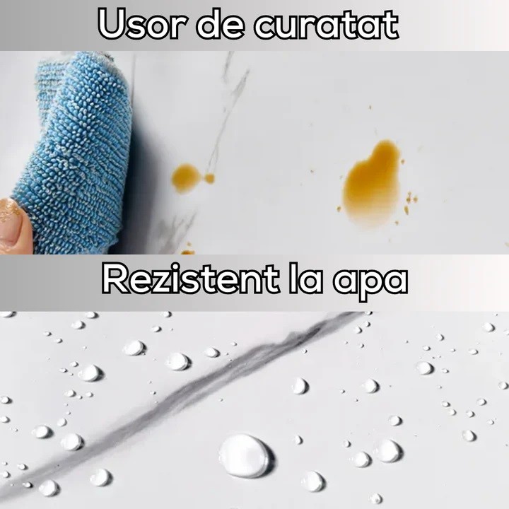 Set 10 Placi Tapet, 60 x 30 cm, Grosime 1.5 mm, din PVC, Model Imitatie de Marmura, Suprafata acoperita 1.8 mp, Alb [3]