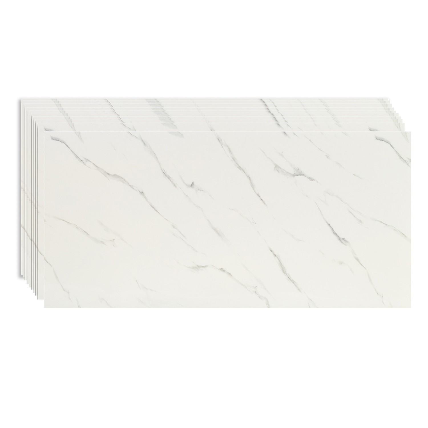 Set 10 Placi Tapet, 60 x 30 cm, Grosime 1.5 mm, din PVC, Model Imitatie de Marmura, Suprafata acoperita 1.8 mp, Alb [2]