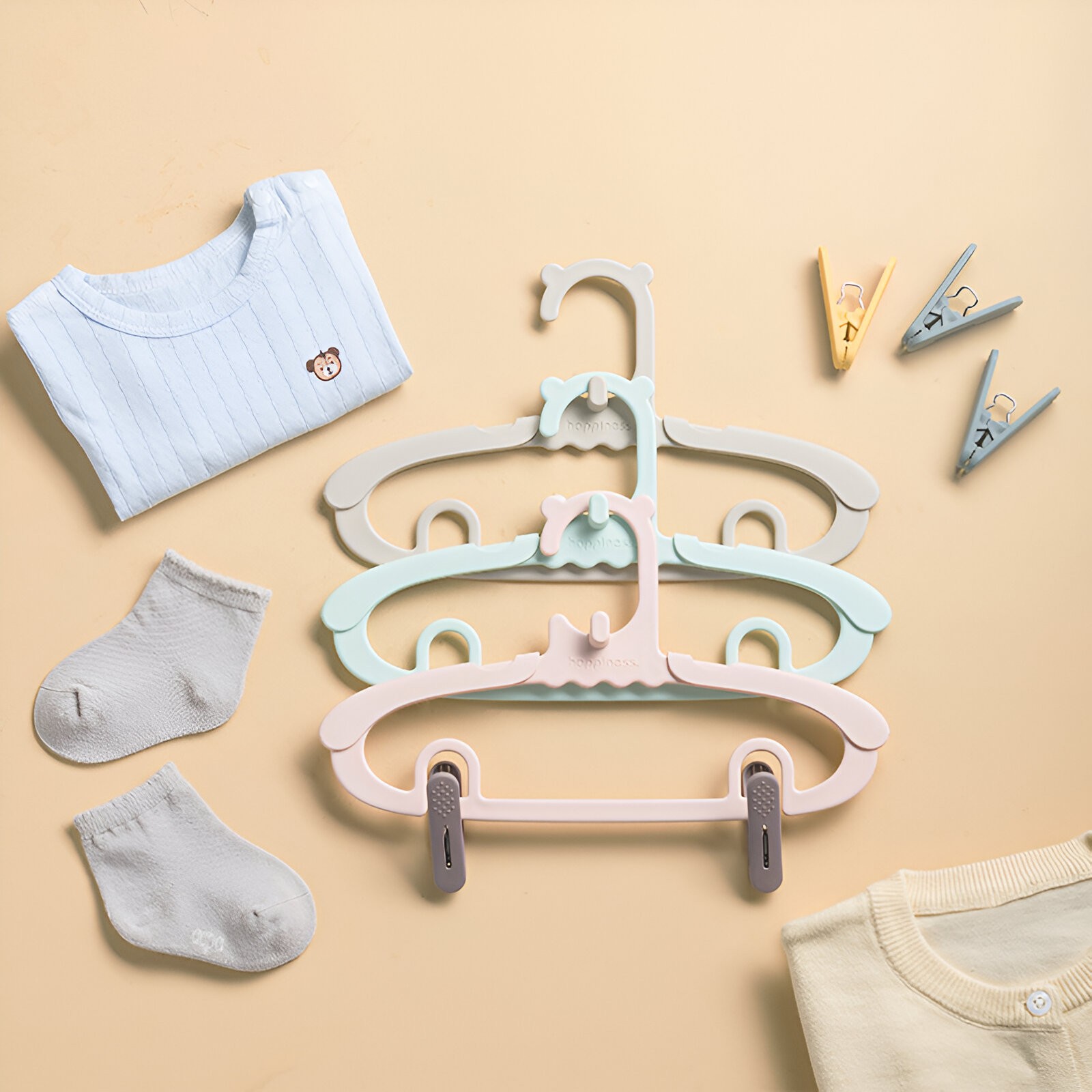 Set 10 Umerase pentru Copii, Potrivite pentru Uscarea si Depozitarea Hainelor de Bebelusi, 28x16.7 cm, Verde [3]