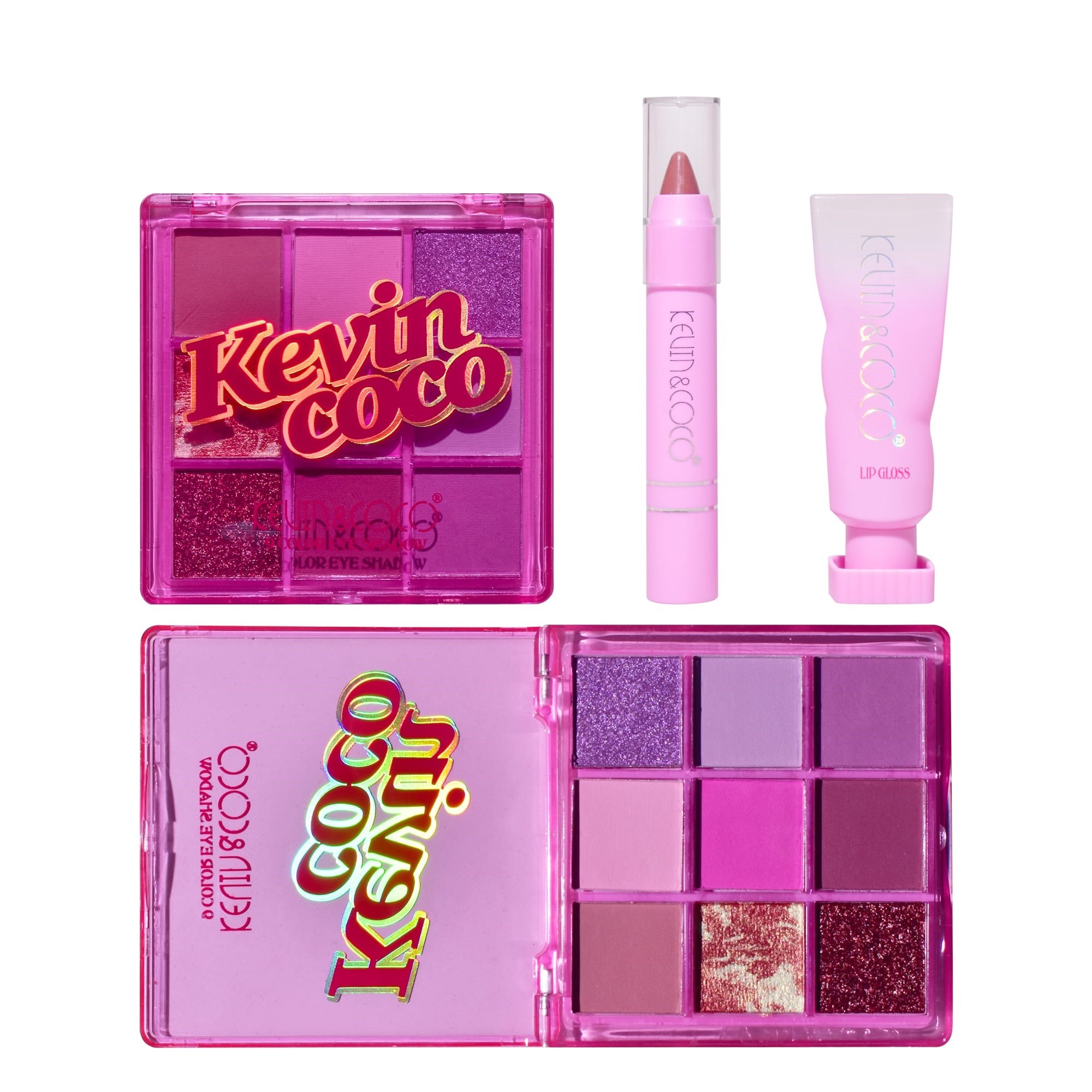 Set 3 Produse de Machiaj, KEVIN &amp;amp; COCO, Pink Ice Star, 9 culori, 15.5 x 13 x 3.4 cm [7]