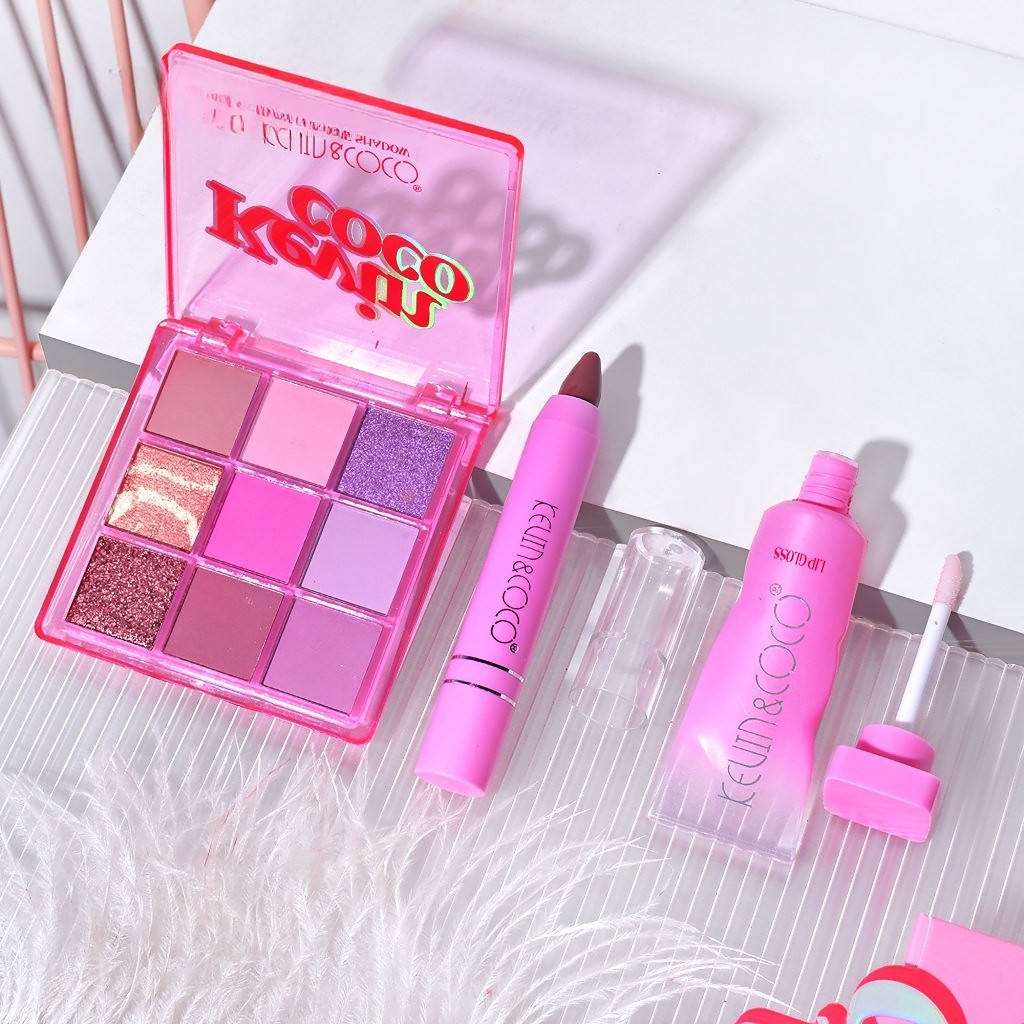 Set 3 Produse de Machiaj, KEVIN &amp;amp; COCO, Pink Ice Star, 9 culori, 15.5 x 13 x 3.4 cm [1]