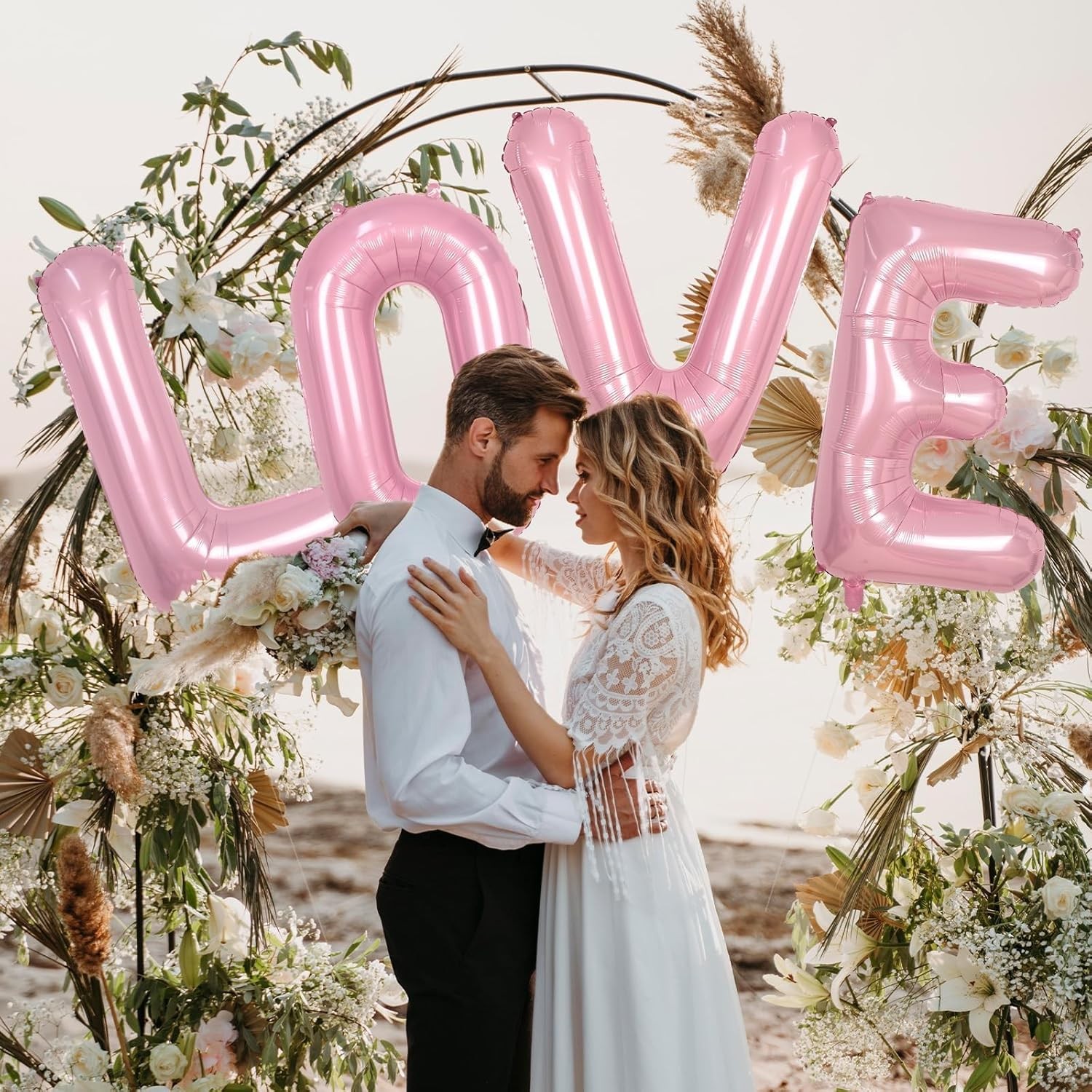 Set 4 Baloane din Folie Metalizata, Figurine Litere, Model Scris Love, Tema Iubire, 80 cm, Ambalaj Individual, Pai Inclus, Umflare cu Aer sau Heliu, Roz [4]