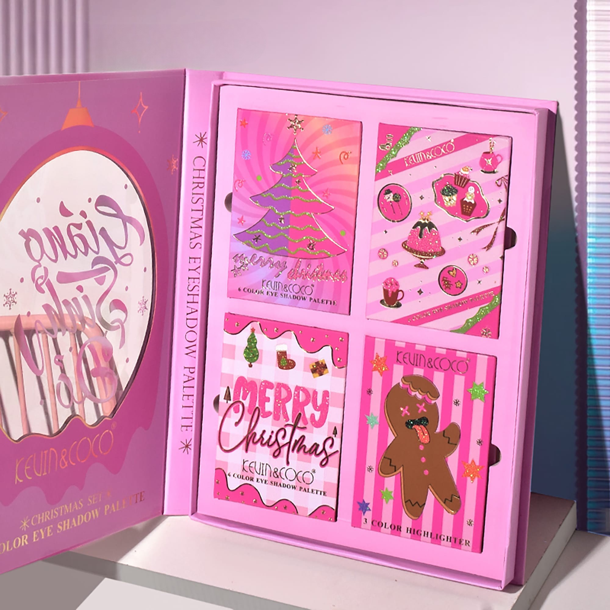 Set 4 Palete de Machiaj, KEVIN &amp; COCO, Christmas Jingle, 21 culori, 27.3 x 20.8 x 2.4 cm [2]
