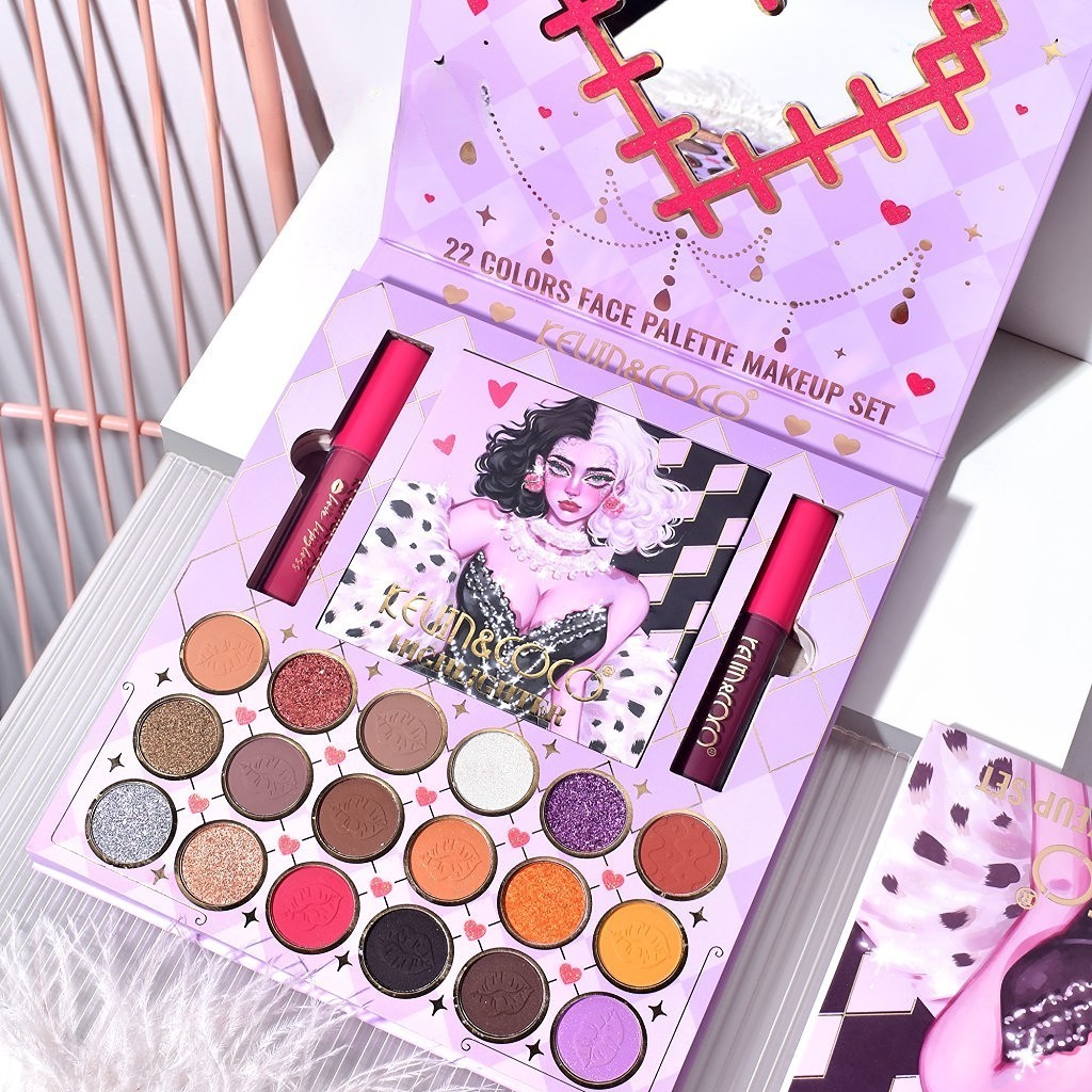 Set 4 Produse de Machiaj, KEVIN &amp;amp; COCO, Black-White Witch, 22 culori, 19.7 x 21.2 x 2.5 cm [0]