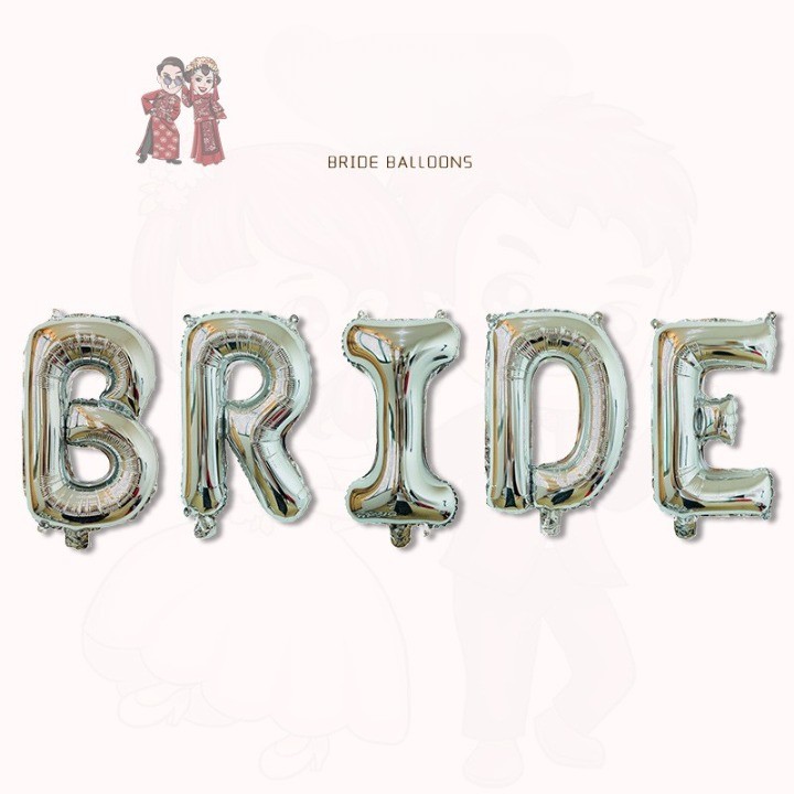 Set Baloane din Folie Metalizata, Model Scris Bride, Litere de 40 cm, Tema Iubire, Baloane Party, Ambalaj Individual, Pai Inclus, Umflare cu Aer sau Heliu, Argintiu [1]