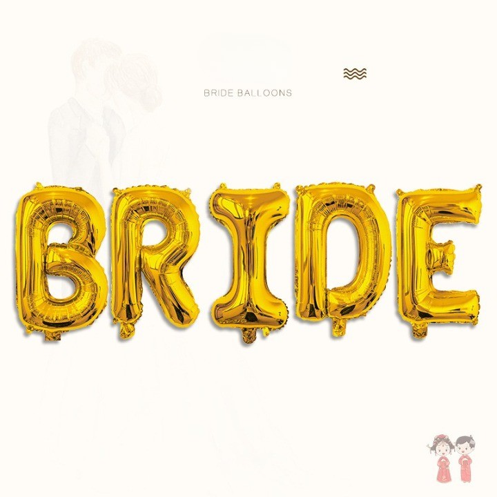 Set Baloane din Folie Metalizata, Model Scris Bride, Litere de 100 cm, Tema Iubire, Baloane Party, Ambalaj Individual, Pai Inclus, Umflare cu Aer sau Heliu, Auriu [5]