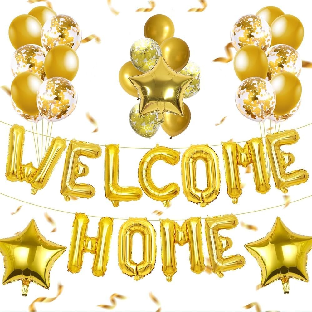 Set Baloane din Folie Metalizata, Model WELCOME!, Litere de 40 cm, Baloane Party, Ambalaj Individual, Pai Inclus, Umflare cu Aer sau Heliu, Auriu [2]
