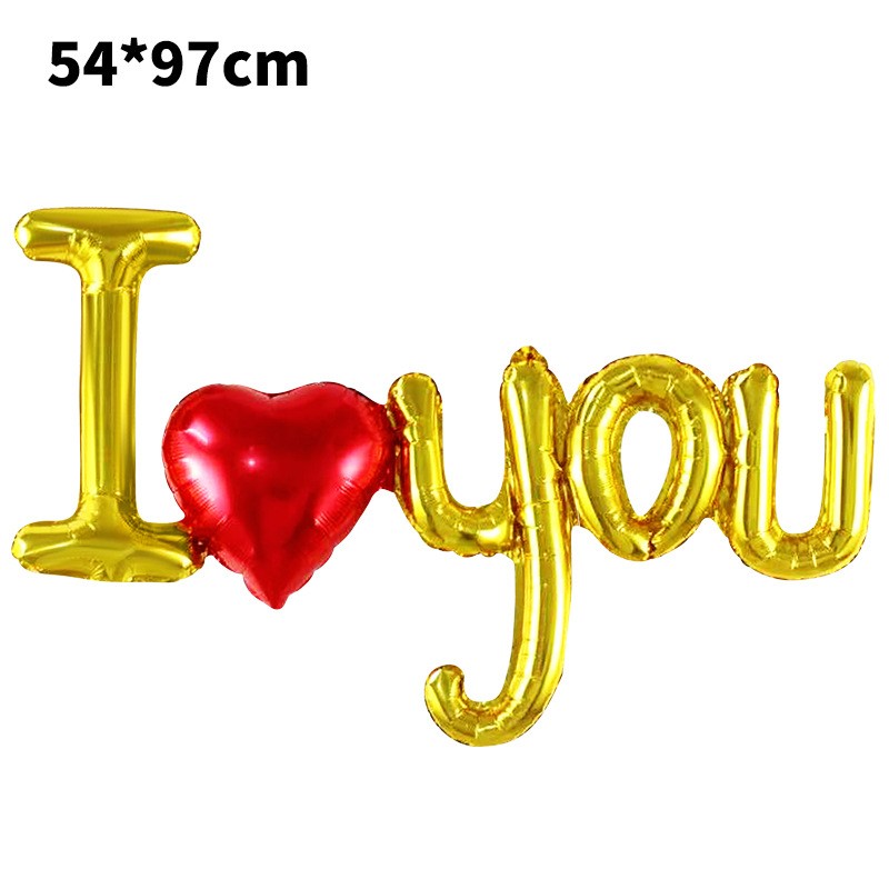 Set Baloane Folie Metalizata, Model I LOVE YOU cu Inimioara, 54x97 cm, Tematica Ziua Îndr?gosti?ilor, Ambalaj Individual, Pai Inclus, Umflare cu Aer sau Heliu, Auriu [6]