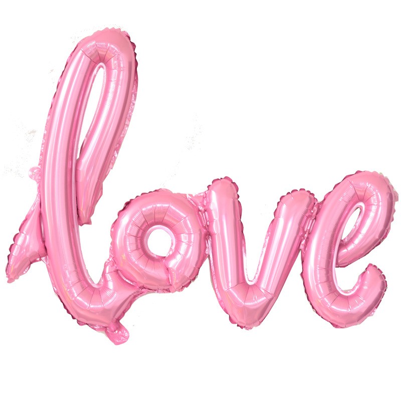 Seturi Baloane Folie - Balon din Folie Metalizata, Model Love scris de mana, 102x65 cm, Tematica Ziua Îndr?gosti?ilor, Ambalaj Individual, Pai Inclus, Umflare cu Aer sau Heliu, Roz