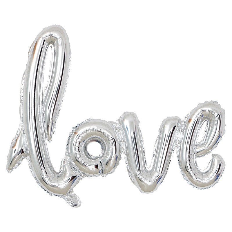 Set Baloane din Folie Metalizata, Model Love Scris de Mana, 102x65 cm, Baloane Ziua Indragostitilor, Ambalaj Individual, Pai inclus, Umflare cu Aer sau Heliu, Argintiu [1]