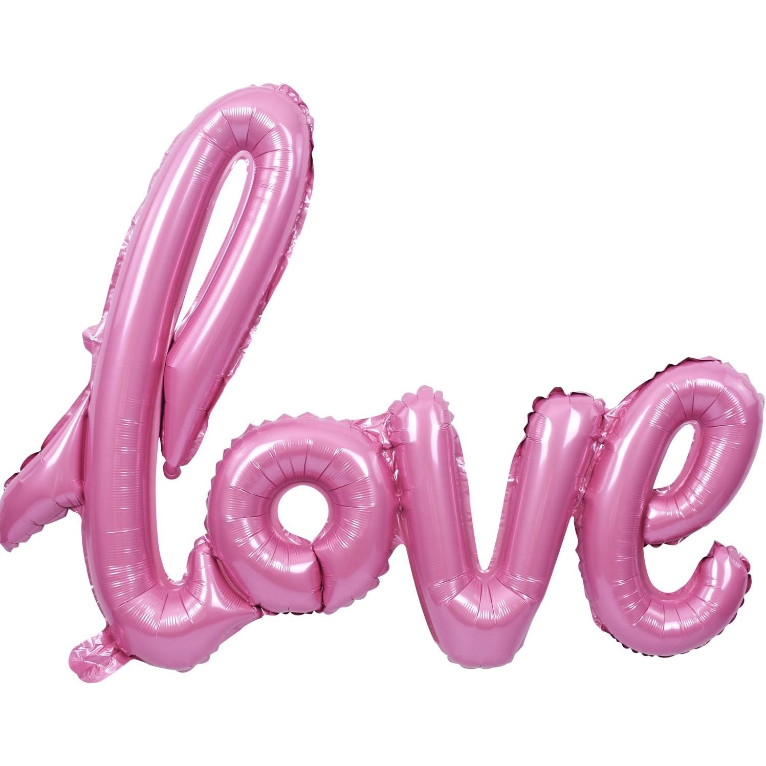 Balon din Folie Metalizata, Model Love scris de mana, 102x65 cm, Tematica Ziua Îndr?gosti?ilor, Ambalaj Individual, Pai Inclus, Umflare cu Aer sau Heliu, Roz [4]