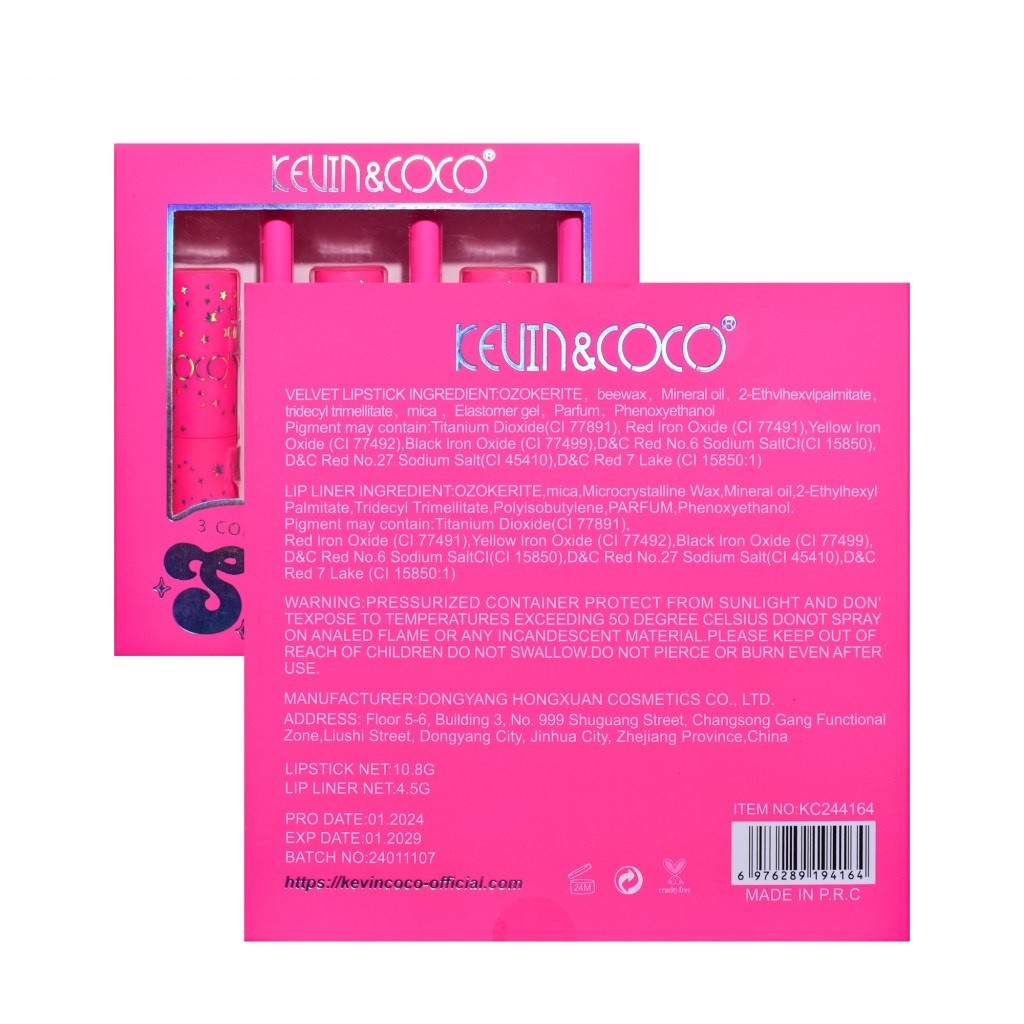 Set de Buze, KEVIN &amp; COCO, Stay Wild, 3 Lip Stick-uri si 3 Creioane de Buze, 16.1 x 16 x 2.6 cm, Nuante Calde [3]