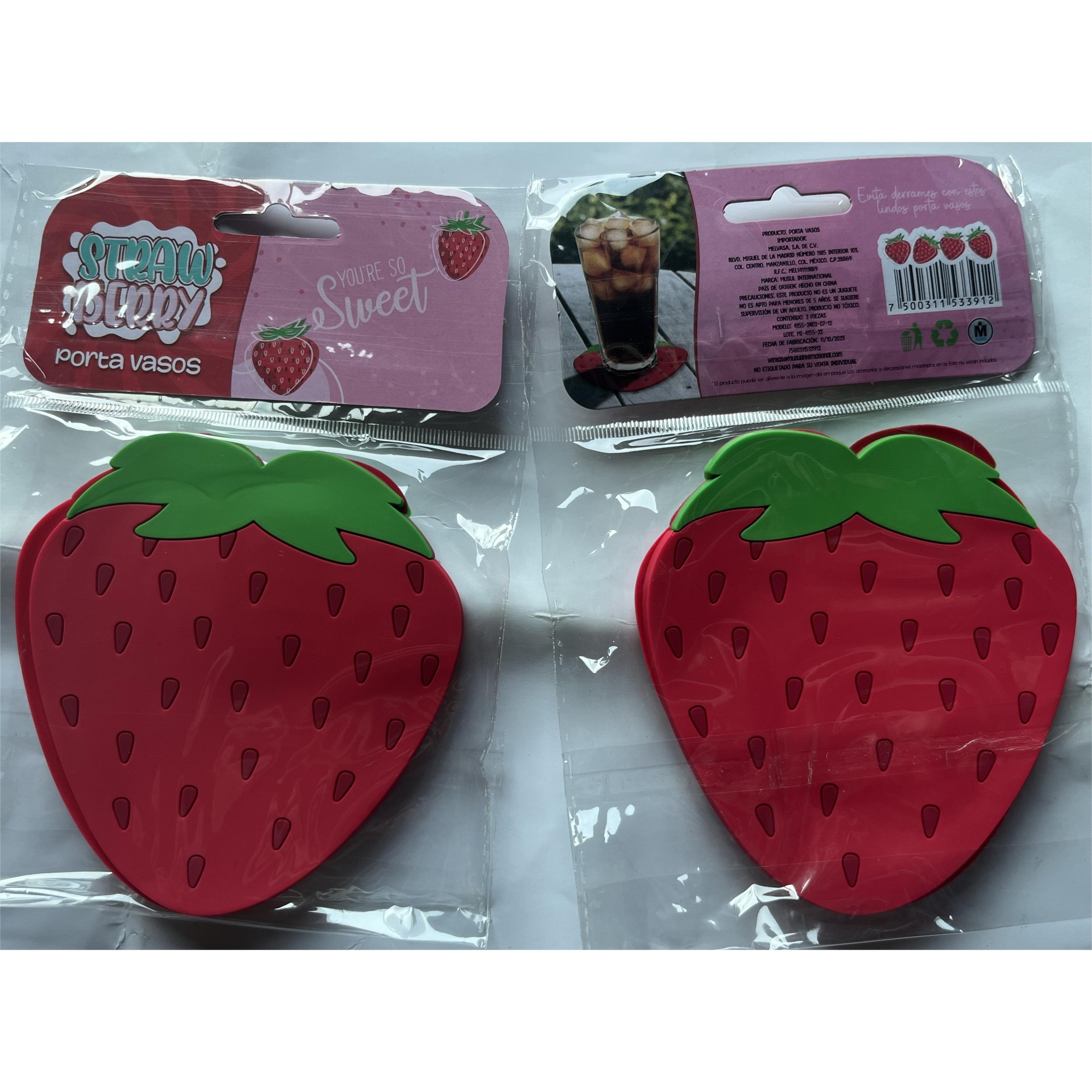 Suport pentru Pahar, Model Capsuna, din PVC, 10 x 12 cm, Rezistent la Caldura, Rosu [1]