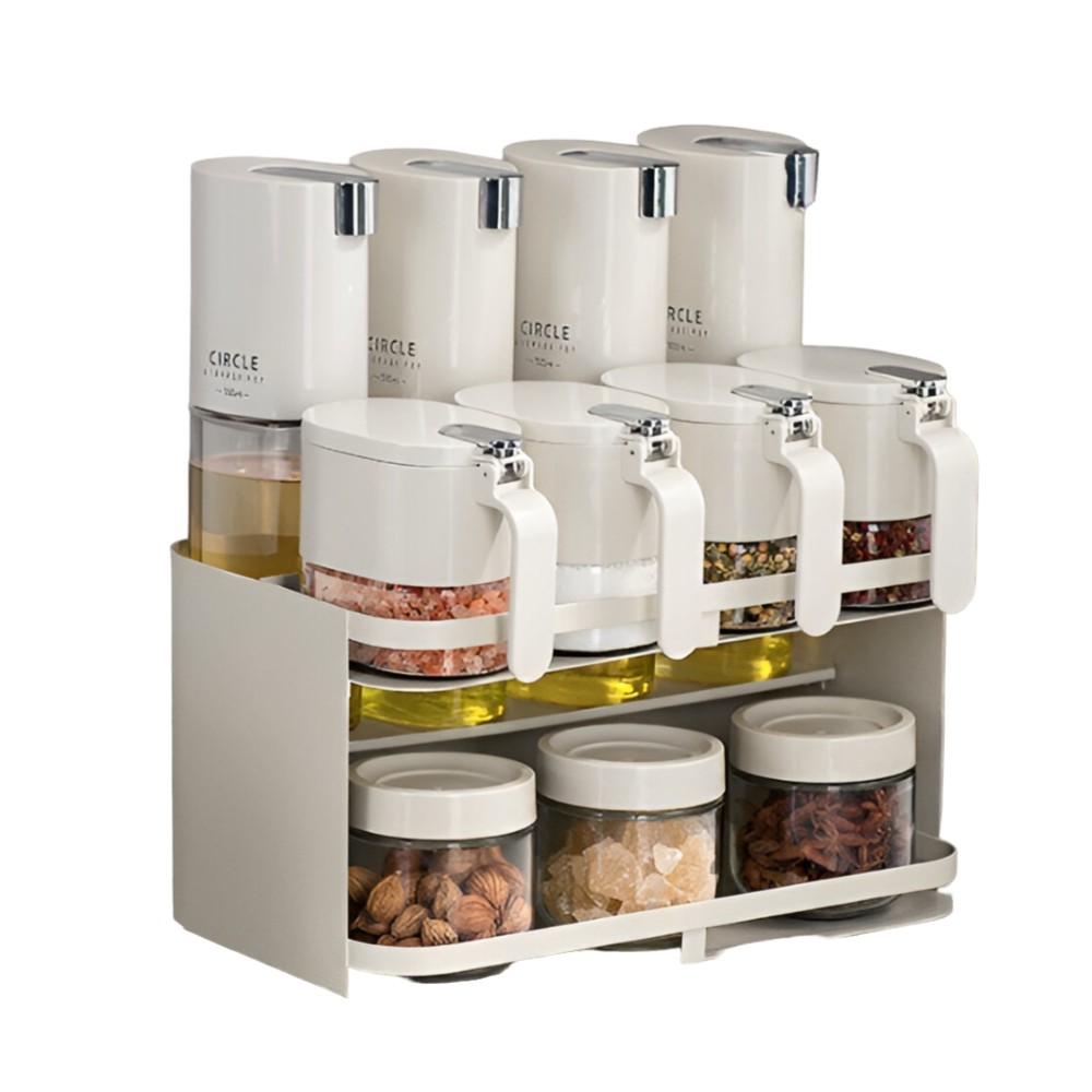 Casa si Bricolaj - Suport pentru Depozitare Condimente, Ulei, Otet, Montare pe Perete din 12 Piese, Uz Casnic, pentru Bucatarie, 31 x 21.9 x 31.5cm, Alb