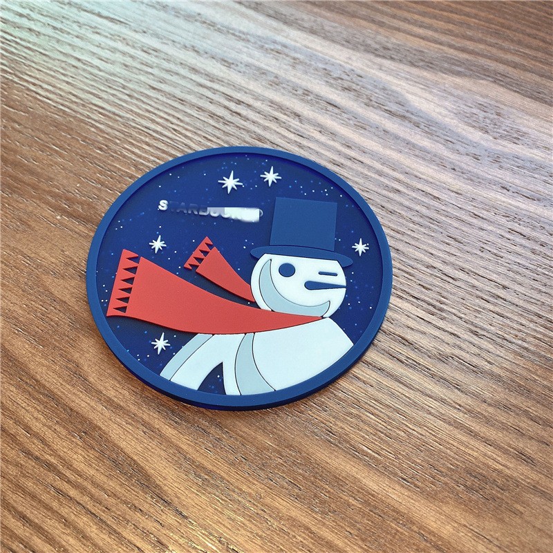 Suport pentru Pahar, Model Om de Zapada, din PVC, 10 cm, Rezistent la Caldura, Albastru [2]