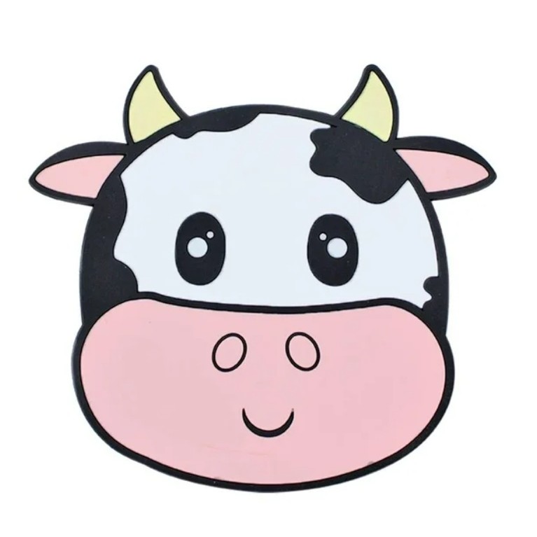 Accesorii Bucătărie - Suport pentru Pahar, Model Vacuta, din PVC, 15.5 x 15.5 cm, Rezistent la Caldura, Alb/Roz