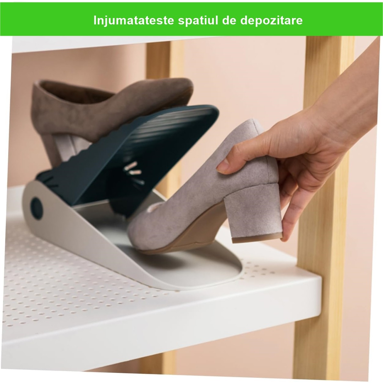 Suport pentru Pantofi, cu Dou? Straturi, Organizator, Antiderapant ?i Durabil, In?l?ime Reglabil?, 25.5x11x7.5 cm, Albastru, 150 g [1]
