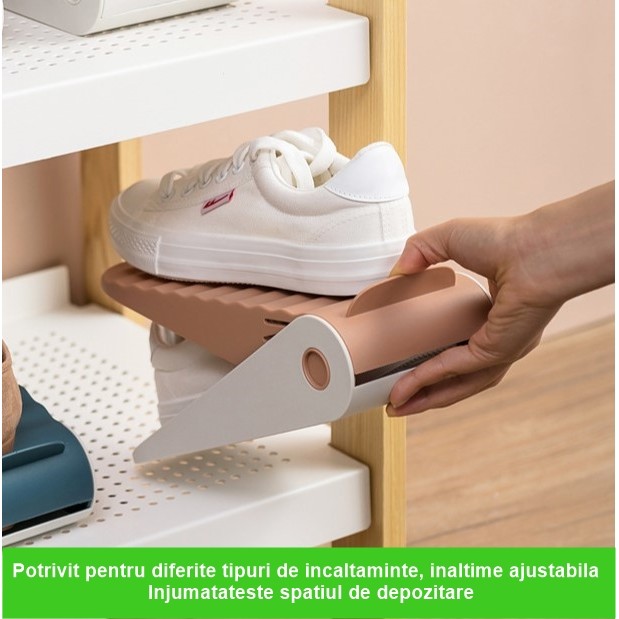Suport pentru Pantofi, cu Dou? Straturi, Organizator, Antiderapant ?i Durabil, In?l?ime Reglabil?, 25.5x11x7.5 cm, Roz, 150 g [5]