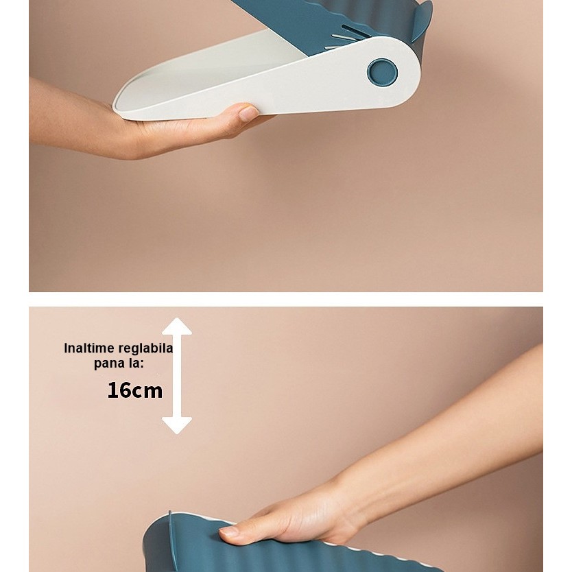 Suport pentru Pantofi, cu Dou? Straturi, Organizator, Antiderapant ?i Durabil, In?l?ime Reglabil?, 25.5x11x7.5 cm, Albastru, 150 g [5]