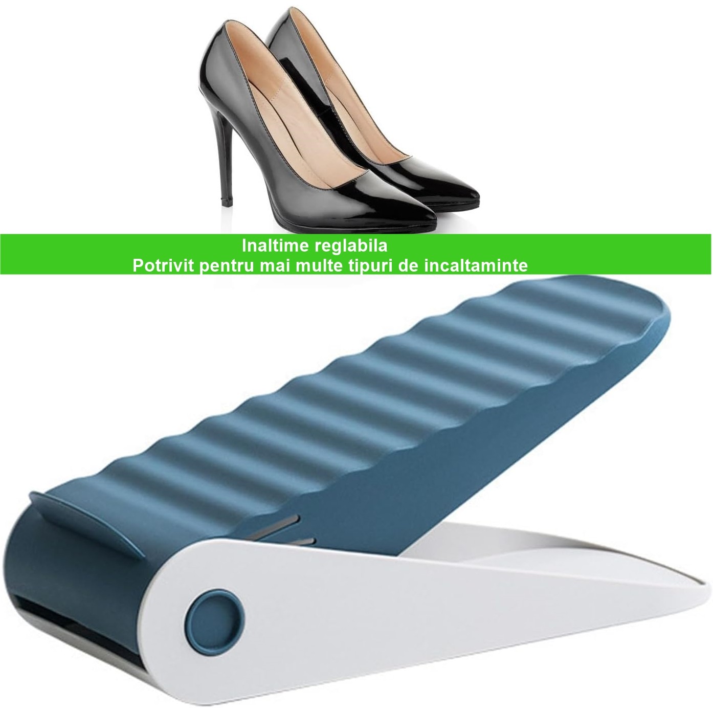 Suport pentru Pantofi, cu Dou? Straturi, Organizator, Antiderapant ?i Durabil, In?l?ime Reglabil?, 25.5x11x7.5 cm, Albastru, 150 g [2]