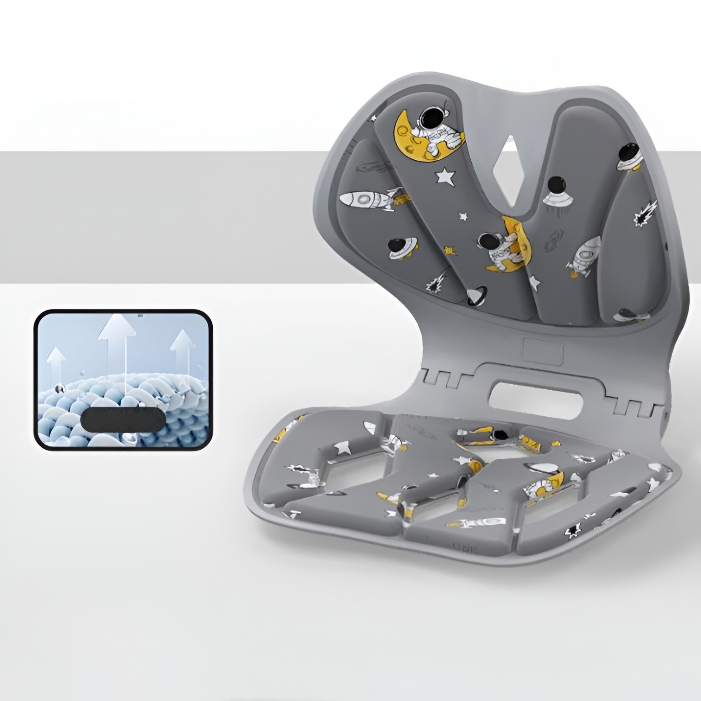 Suport pentru Scaun, pentru Corectarea Posturii, Portabil, Pliabil, Ergonomic, Ameliorare Durere, Respirabil, 35x32x30 cm, Marime L, Model Rachete, Gri [4]