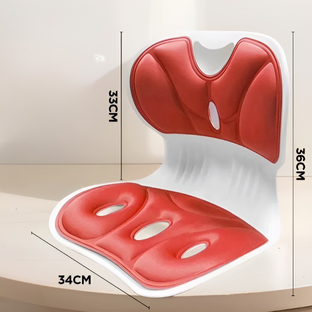 Suport pentru Scaun, pentru Corectarea Posturii, Portabil, Ergonomic, Ameliorare Durere, Respirabil, 36x34x33 cm, Marime L, Rosu [1]