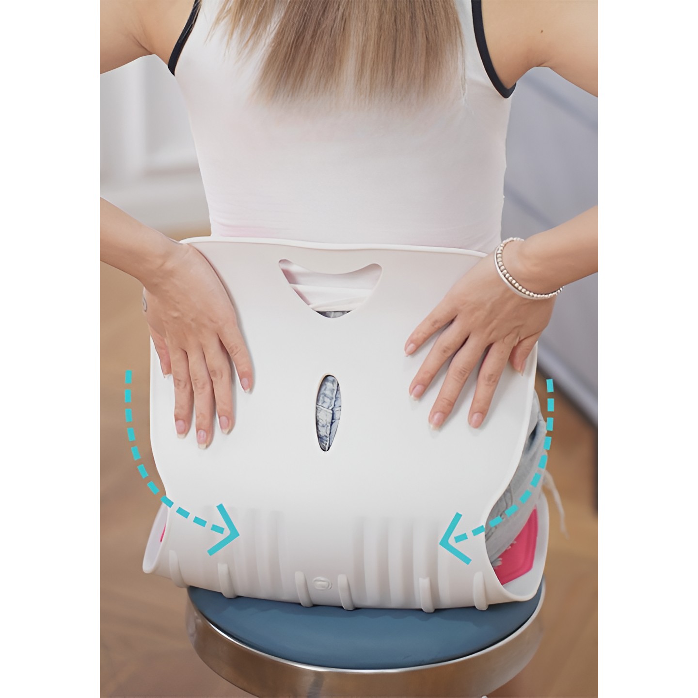 Suport pentru Scaun, pentru Corectarea Posturii, Portabil, Ergonomic, Ameliorare Durere, Respirabil, 32x29x28 cm, Marime S, Albastru [9]