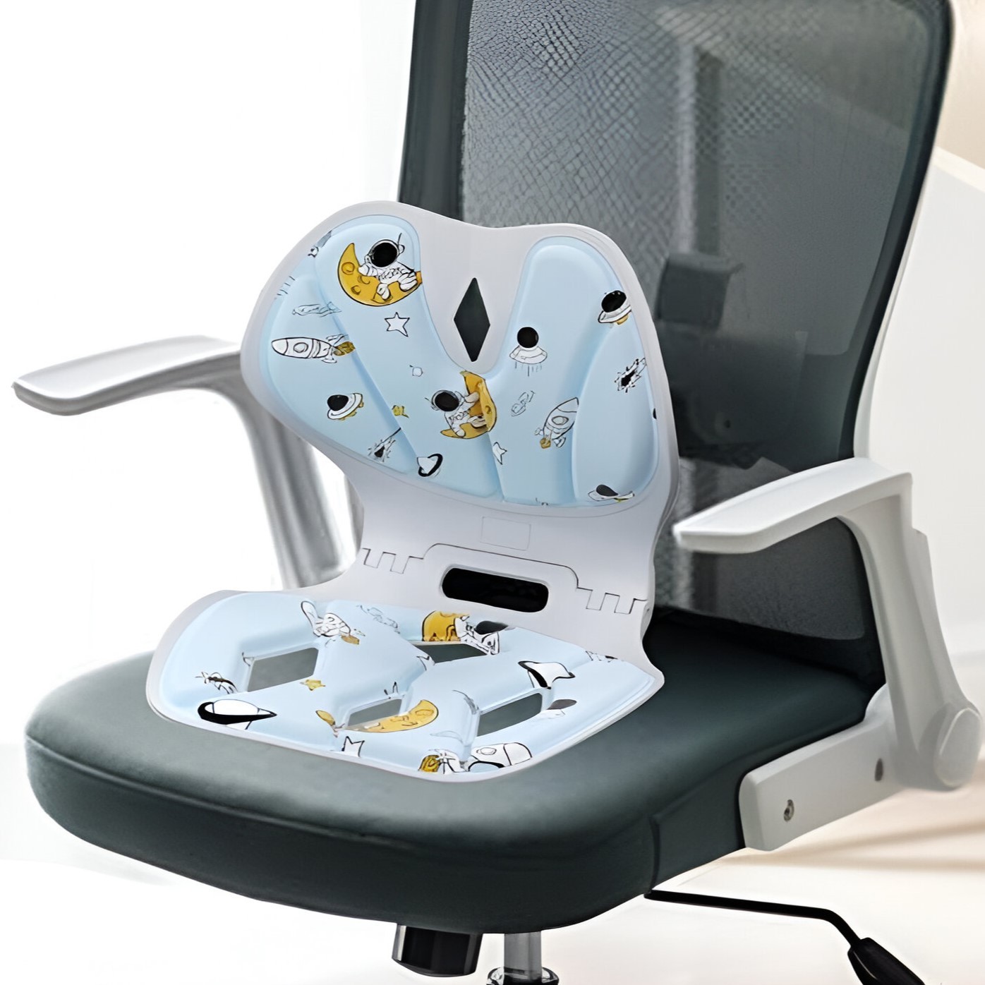 Suport pentru Scaun, pentru Corectarea Posturii, Portabil, Pliabil, Ergonomic, Ameliorare Durere, Respirabil, 35x32x30 cm, Marime L, Model Rachete, Albastru [5]