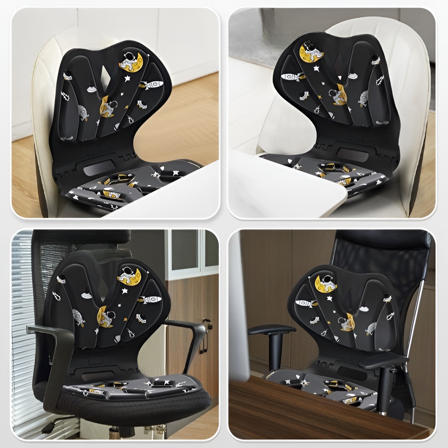 Suport pentru Scaun, pentru Corectarea Posturii, Portabil, Pliabil, Ergonomic, Ameliorare Durere, Respirabil, 35x32x30 cm, Marime L, Model Rachete, Negru [3]