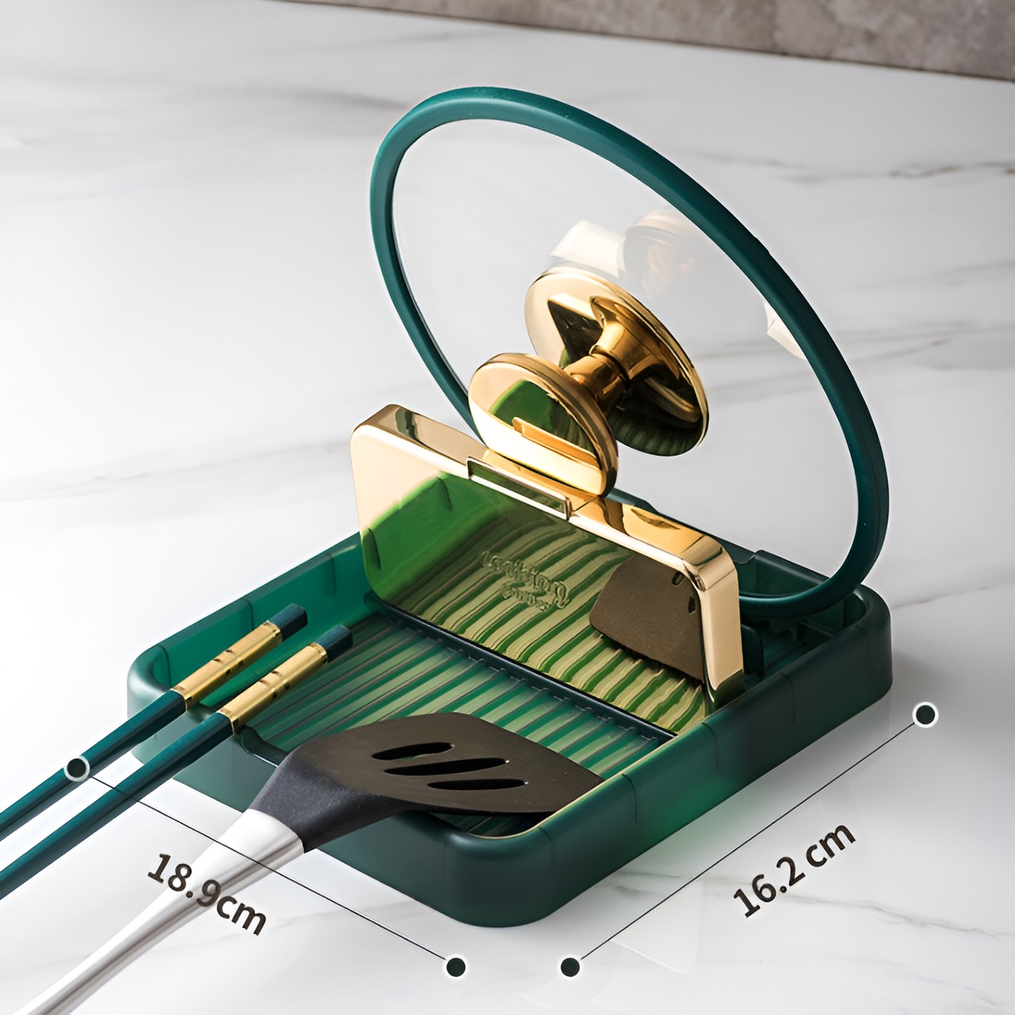 Suport Pliabil, pentru Capace, Linguri, Multifunctional, Plasare pe Blatul de Bucatarie, 18.9x16.2x2.6 cm, Verde [7]