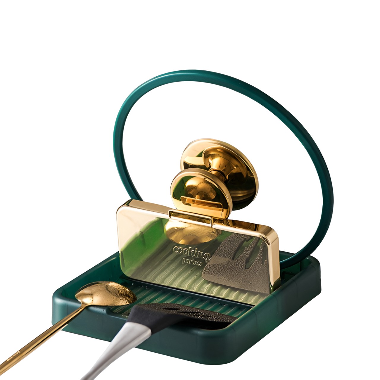 Casa si Bricolaj - Suport Pliabil, pentru Capace, Linguri, Multifunctional, Plasare pe Blatul de Bucatarie, 18.9x16.2x2.6 cm, Verde