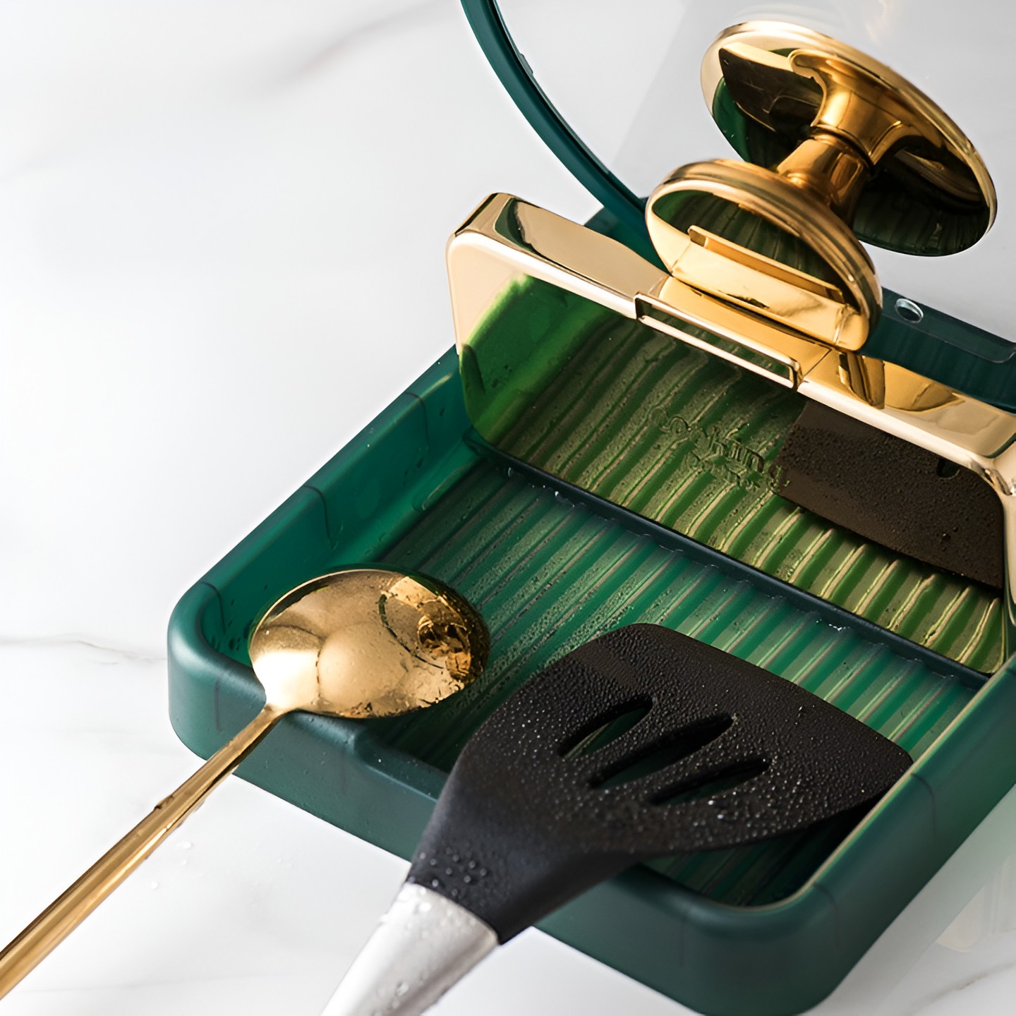 Suport Pliabil, pentru Capace, Linguri, Multifunctional, Plasare pe Blatul de Bucatarie, 18.9x16.2x2.6 cm, Verde [10]