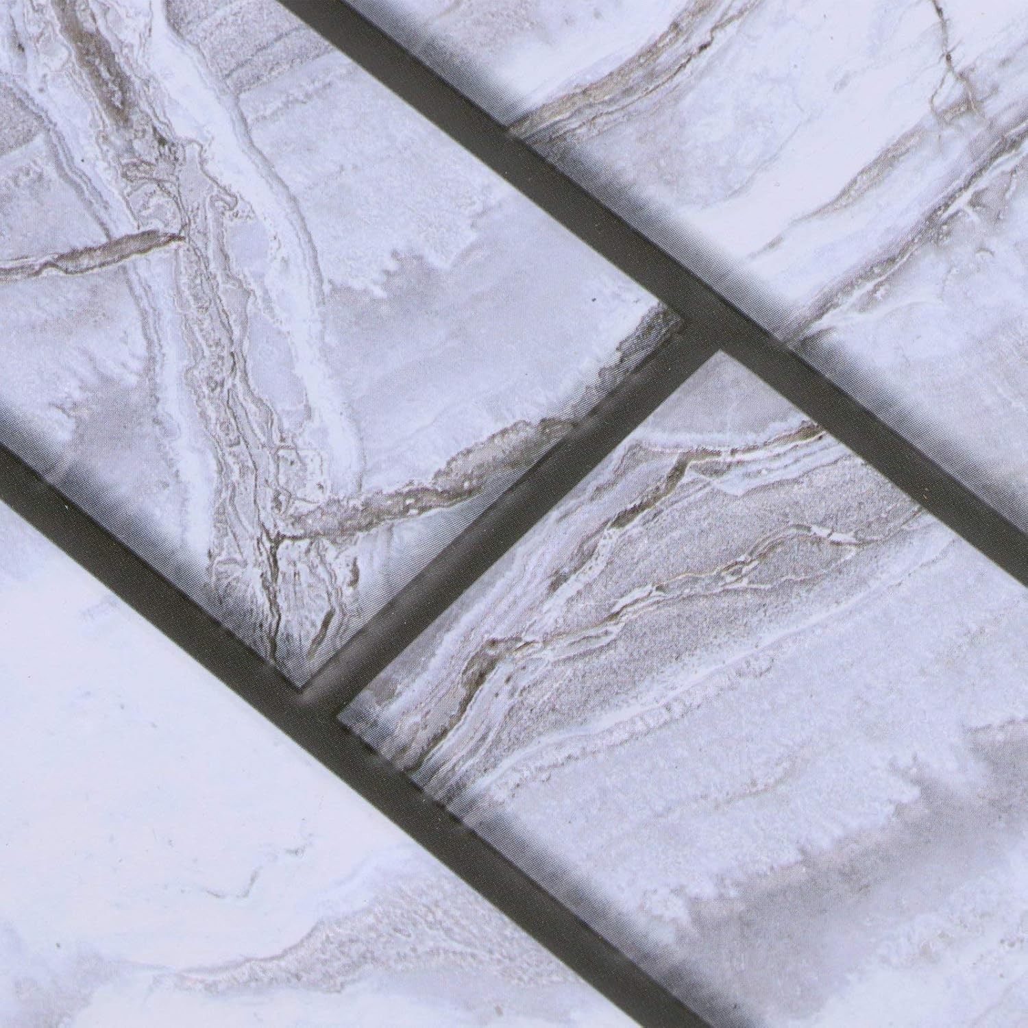 10 x Placi Tapet Autocolant 3D cu Imitatie de Marmura Dreptunghiulara, pentru Perete Bucatarie Sufragerie, Usor de Curatat, Rezistent la Apa, Autoadeziv, 30x30 cm, Gri [2]