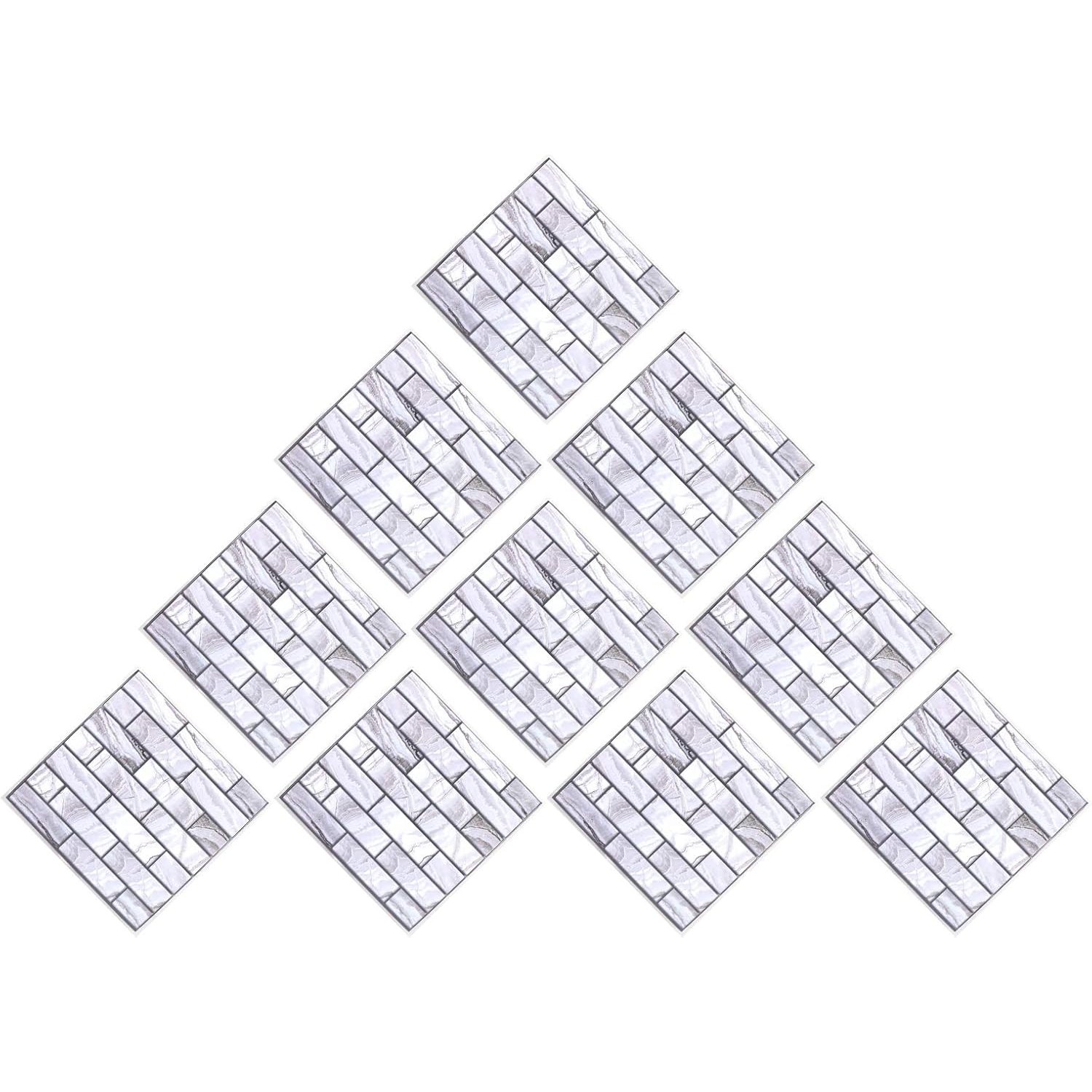 10 x Placi Tapet Autocolant 3D cu Imitatie de Marmura Dreptunghiulara, pentru Perete Bucatarie Sufragerie, Usor de Curatat, Rezistent la Apa, Autoadeziv, 30x30 cm, Gri [1]