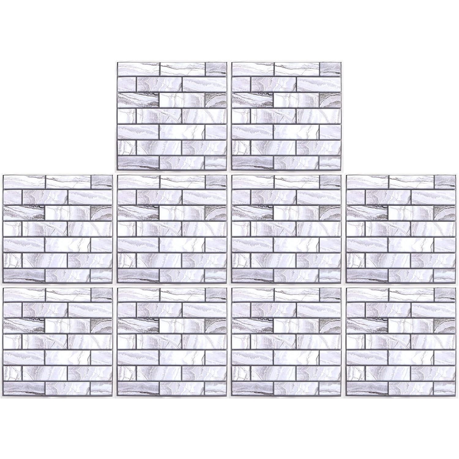 10 x Placi Tapet Autocolant 3D cu Imitatie de Marmura Dreptunghiulara, pentru Perete Bucatarie Sufragerie, Usor de Curatat, Rezistent la Apa, Autoadeziv, 30x30 cm, Gri [6]