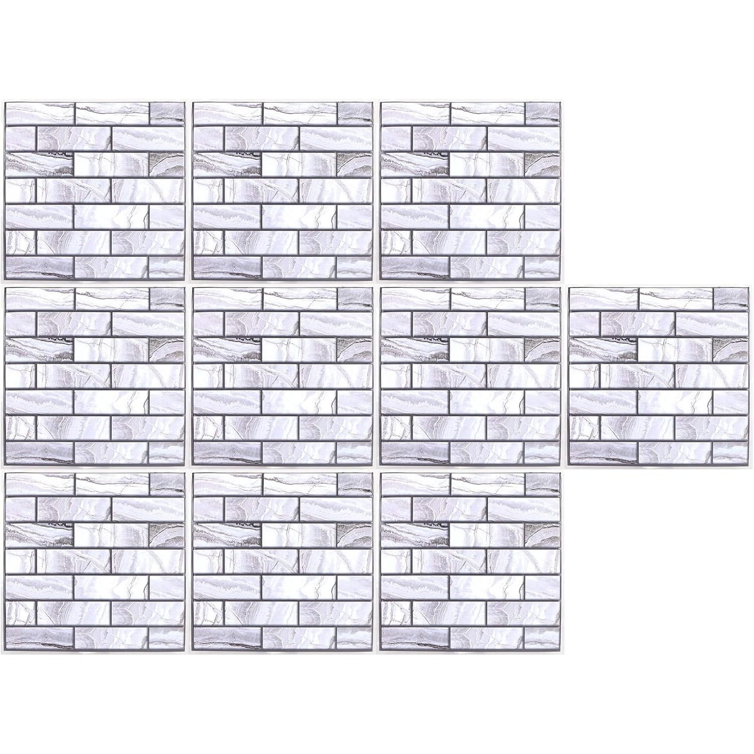 10 x Placi Tapet Autocolant 3D cu Imitatie de Marmura Dreptunghiulara, pentru Perete Bucatarie Sufragerie, Usor de Curatat, Rezistent la Apa, Autoadeziv, 30x30 cm, Gri [5]