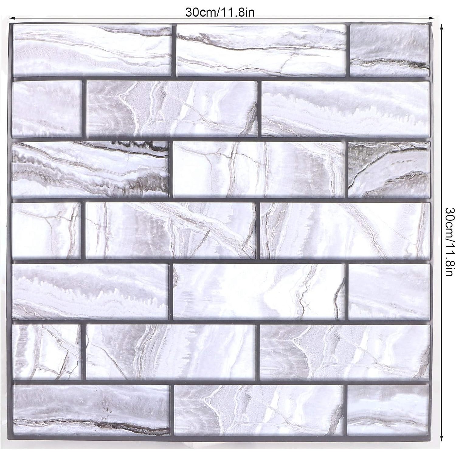 10 x Placi Tapet Autocolant 3D cu Imitatie de Marmura Dreptunghiulara, pentru Perete Bucatarie Sufragerie, Usor de Curatat, Rezistent la Apa, Autoadeziv, 30x30 cm, Gri [4]