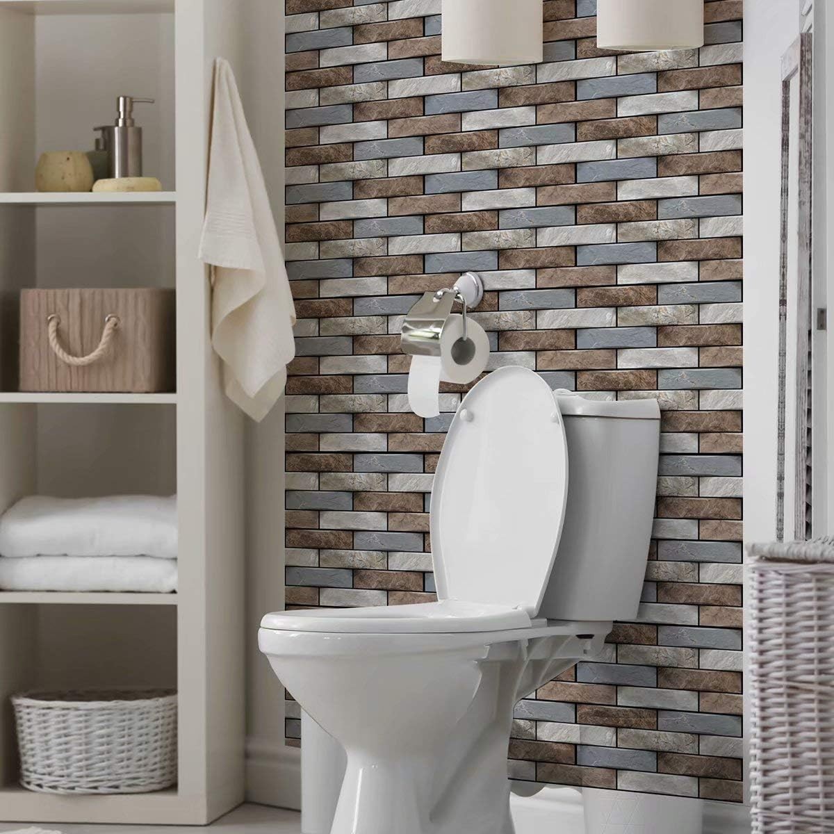 10 x Placi Tapet Autocolant 3D cu Imitatie de Marmura, pentru Perete Bucatarie Sufragerie, Usor de Curatat, Rezistent la Apa, Autoadeziv, 30x30 cm, Gri Maro Bej [3]