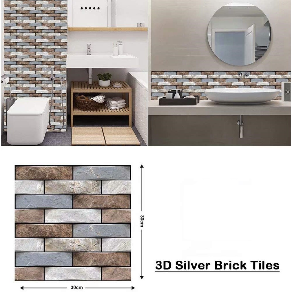 10 x Placi Tapet Autocolant 3D cu Imitatie de Marmura, pentru Perete Bucatarie Sufragerie, Usor de Curatat, Rezistent la Apa, Autoadeziv, 30x30 cm, Gri Maro Bej [1]